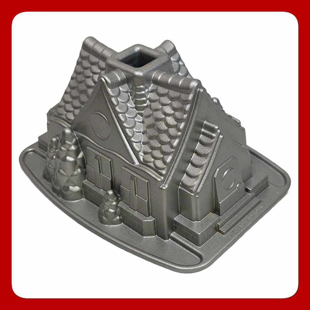 Nordic Ware Silver Gingerbread House Bundt Pan Holiday Baking Mold Excellent EUC